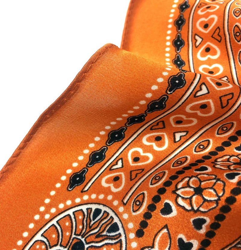 MEISEE Pure Mulberry Silk Scarfs Women Small Square Scarf 21" x 21" Breathable Lightweight Neckerchief Printed Headscarf (A-50 Flowers - orange) - Image 3